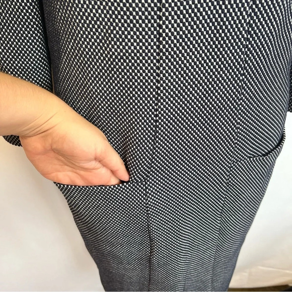 Boden Sarah Jacquard Hexagon Pattern Navy White Sheeth 3/4 Sleeve Dress Size 6 - Picture 6 of 16